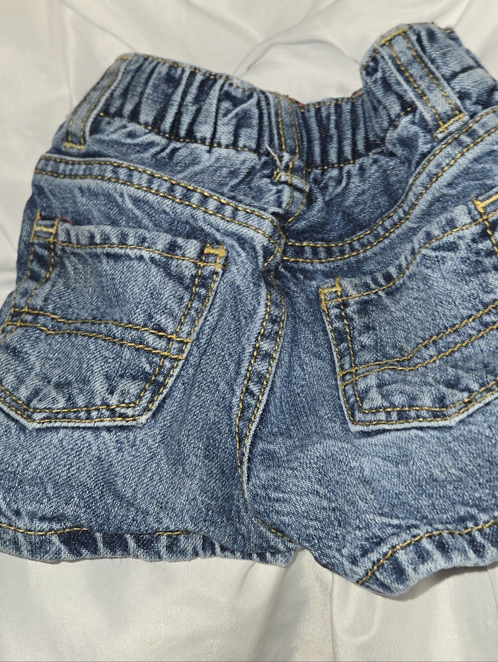 OshKosh B'gosh Baby Girl 6 Months Blue Denim Shorts with Yellow Stitching - Picture 2 of 2